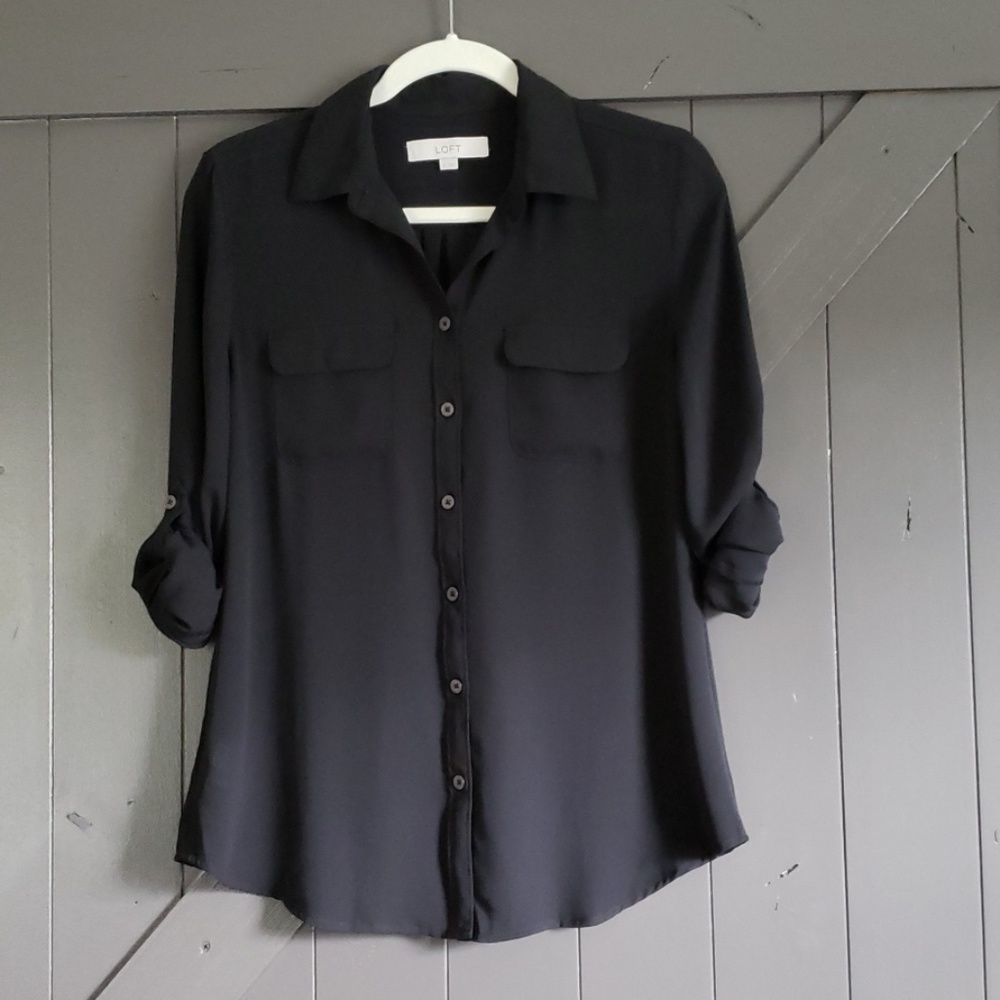Loft black utility blouse w/optional 3/4 sleeve
